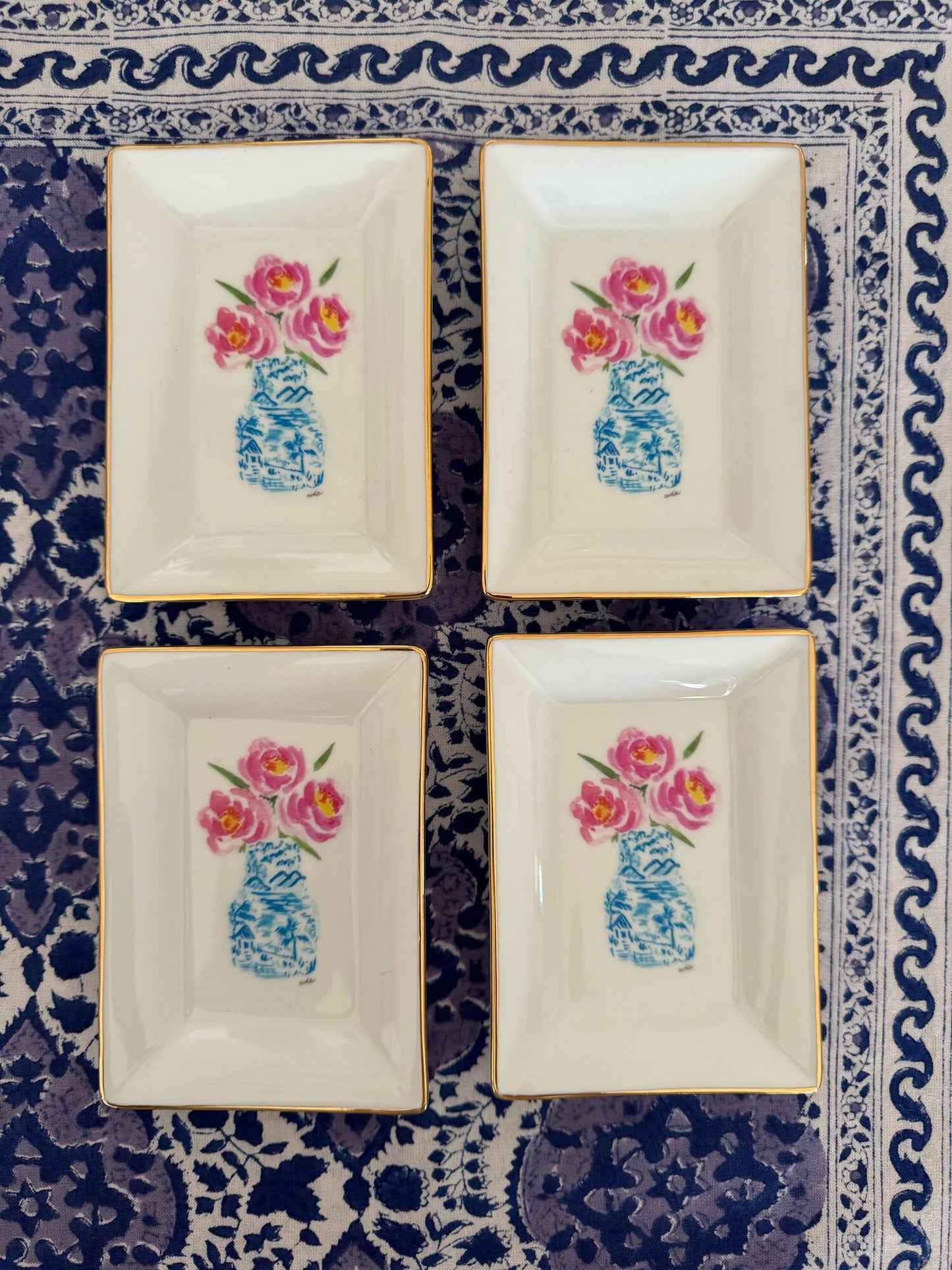 Pink Peonies in Blue Vase Trinket Dish
