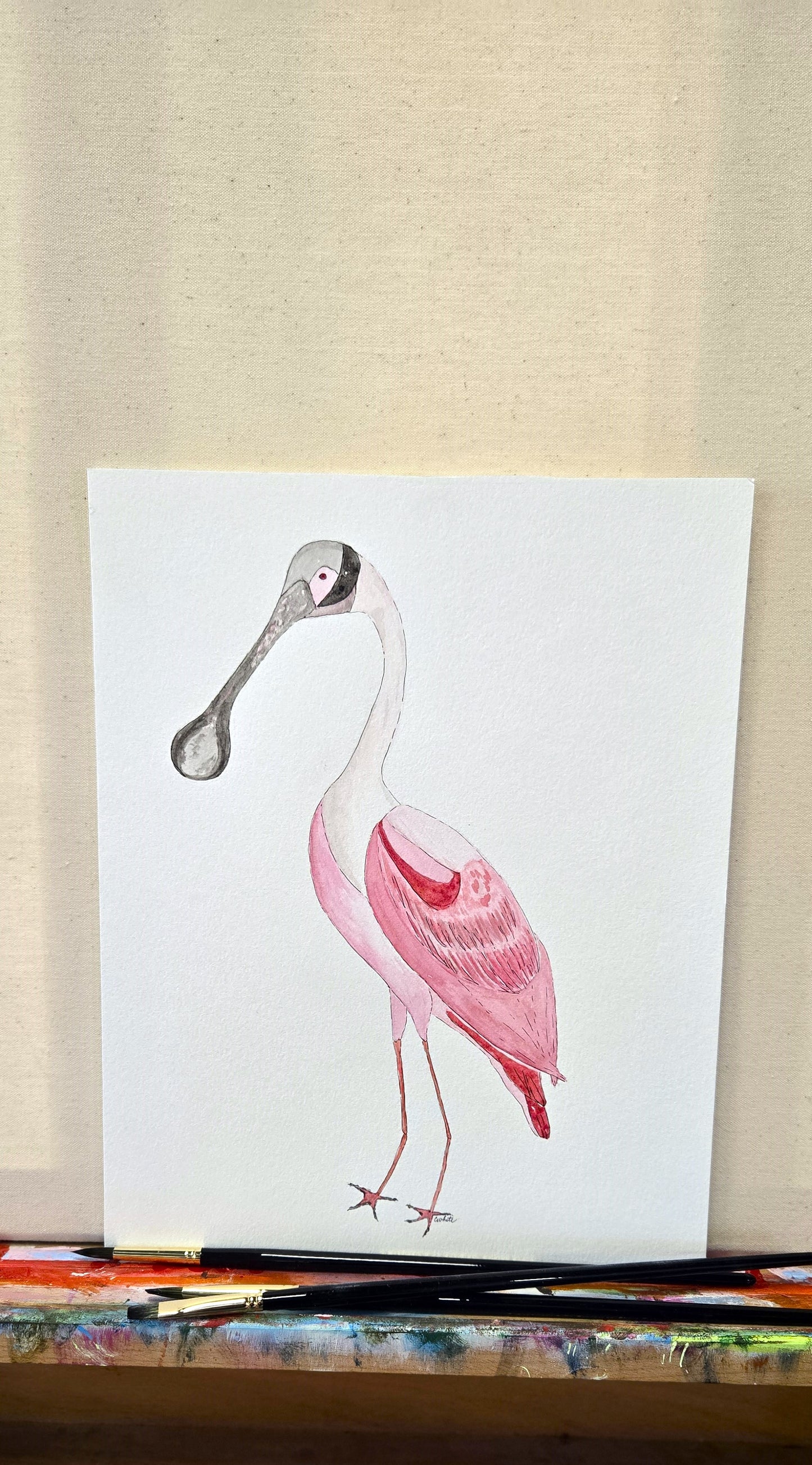 Roseate Spoonbill Original Watercolor Art