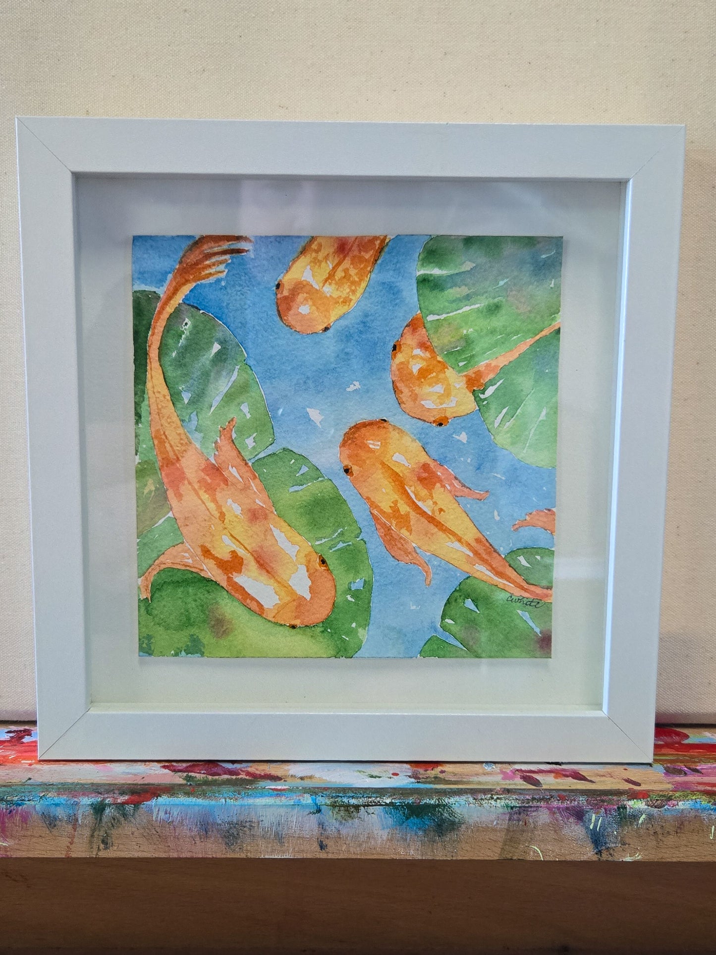 Four Koi Framed Watercolor