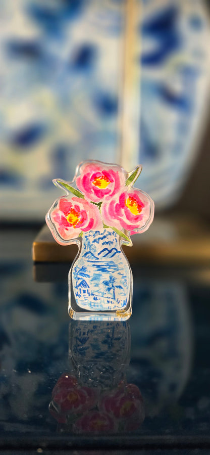 Acrylic Chinoiserie Pink Peony