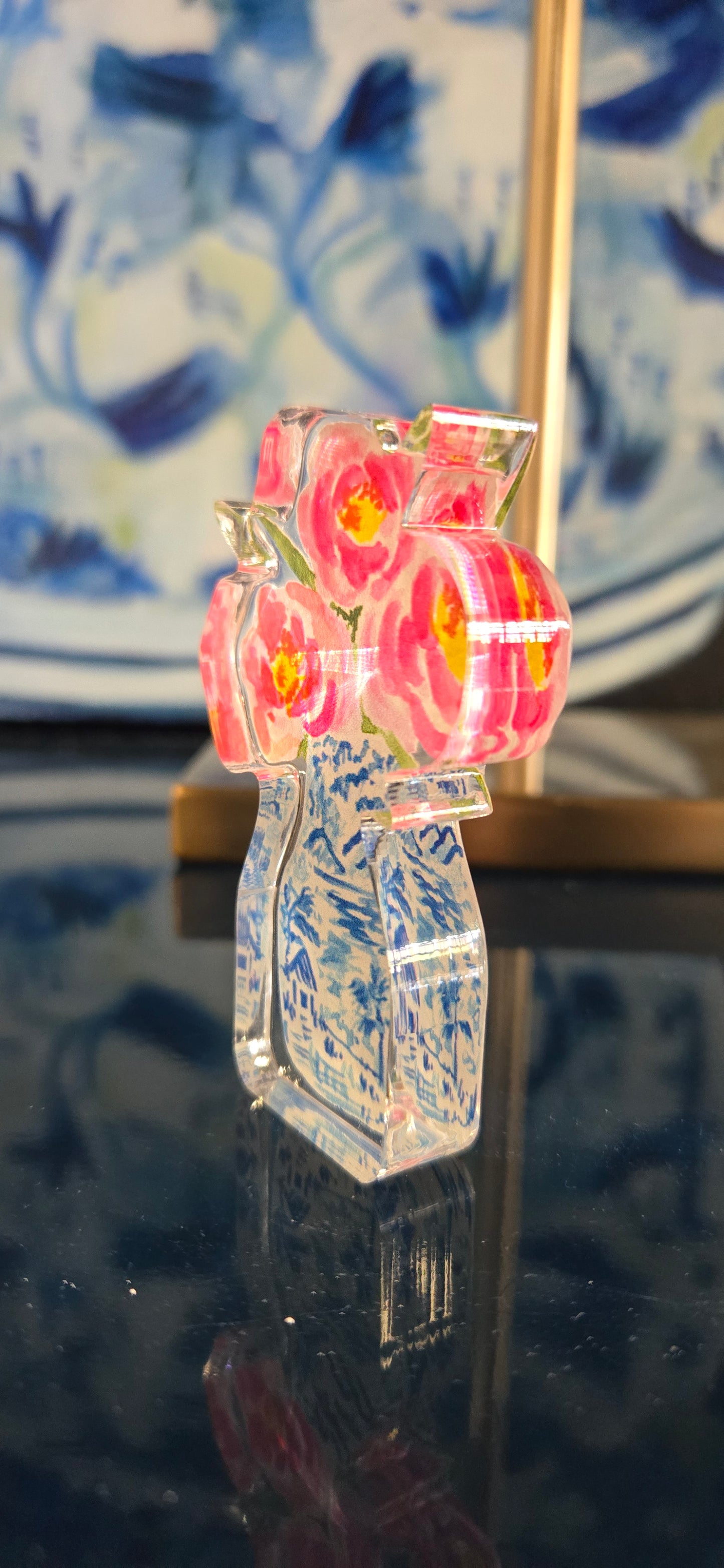 Acrylic Chinoiserie Pink Peony