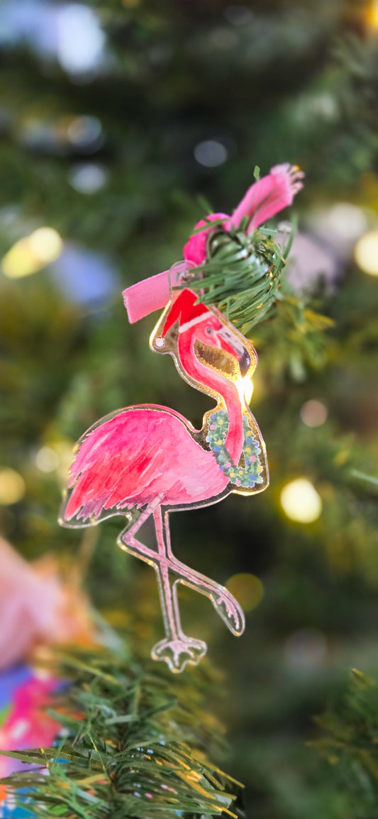 Acrylic Christmas Ornament - Pink Flamingo
