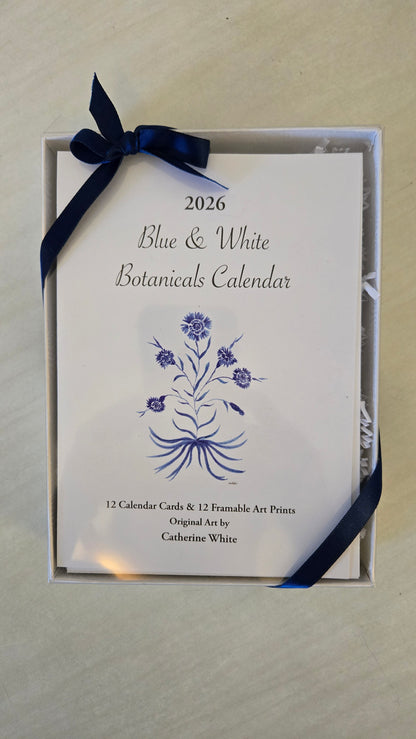 Blue and White Botanical Calendar 2026