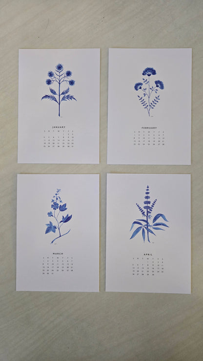 Blue and White Botanical Calendar 2026