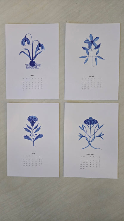 Blue and White Botanical Calendar 2026