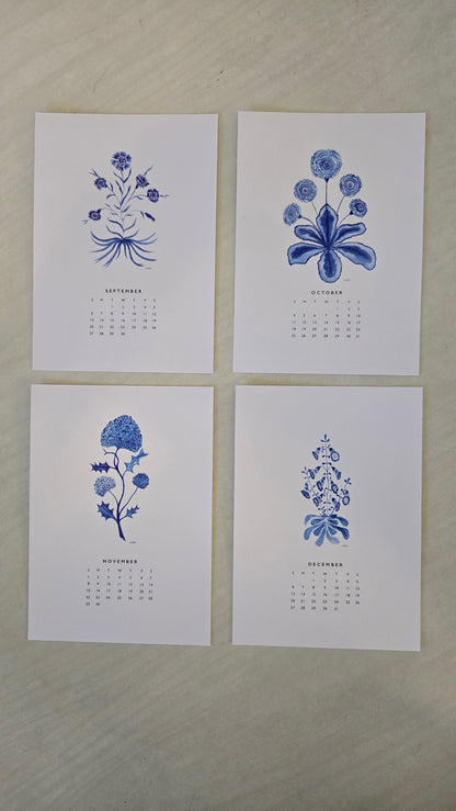 Blue and White Botanical Calendar 2026