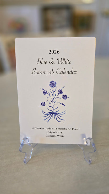 Blue and White Botanical Calendar 2026