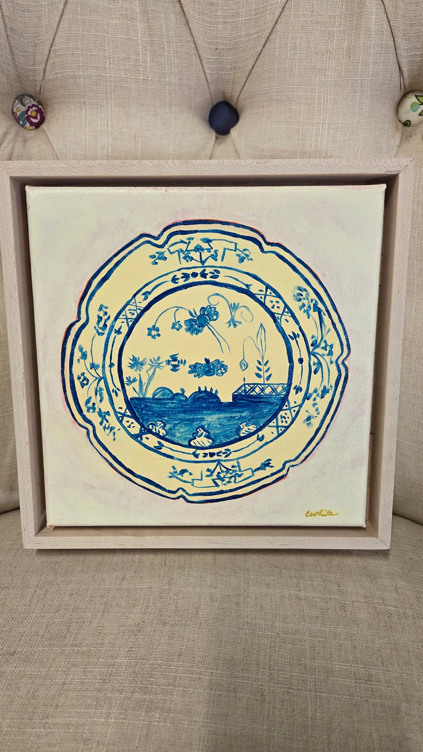 Porcelain Stories-Giorni yellow and blue 8x8