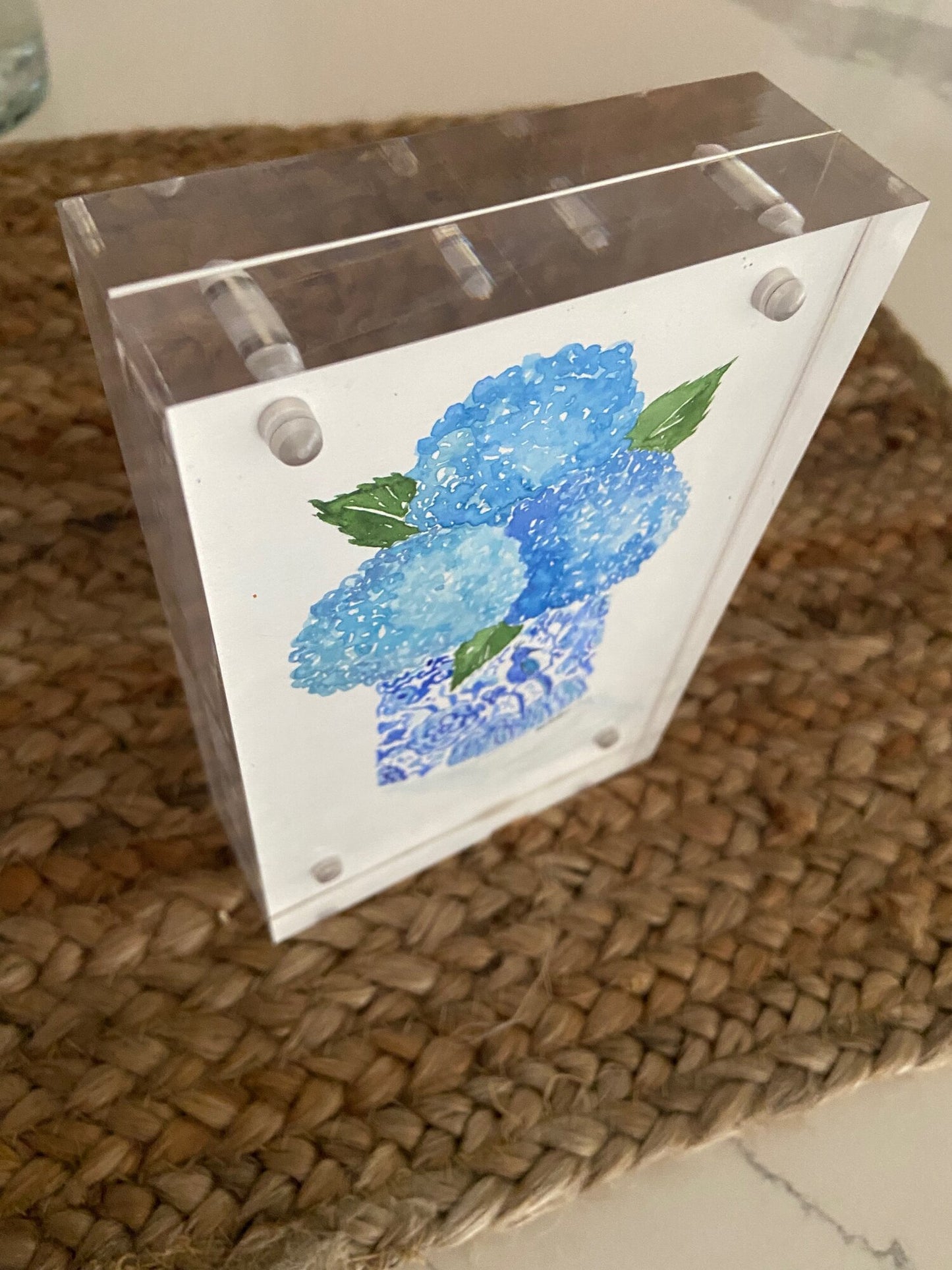 Blue Hydrangeas in Bird Vase