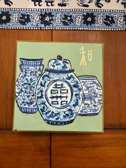 Blue Vases on green